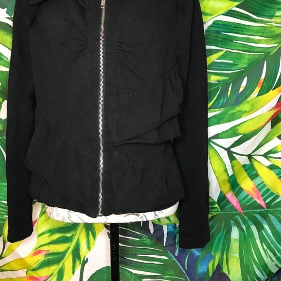 GUC John Paul Richard Women's Medium Black Ruffle Front Full Zip Short Jacket - Picture 4 of 8